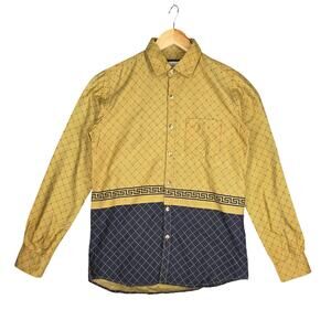 COLOUR CODE LONG SLEEVE BUTTON SHIRT YELLOW NAVY PATTERN MEN’S SIZE MEDIUM